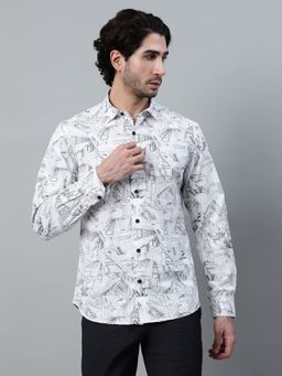 Cantabil - Men White Graphic Full Sleeve Casual Shirt