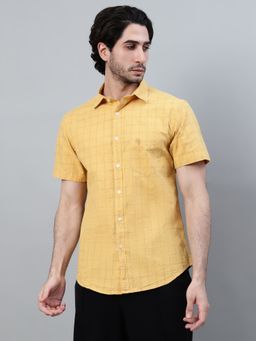 Cantabil - Men Mustard Checkered Half Sleeve Casual Shirt