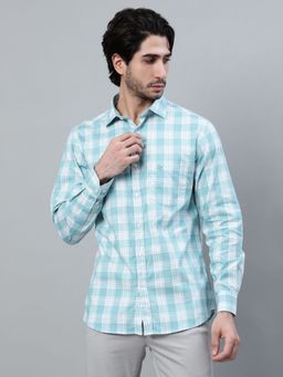 Cantabil - Men Mint Green Checkered Full Sleeve Casual Shirt