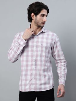 Cantabil - Men Purple Checkered Full Sleeve Casual Shirt