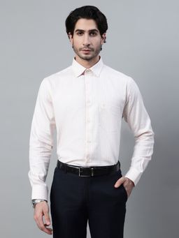 Cantabil - Men Peach Checkered Formal Full Sleeve Shirt