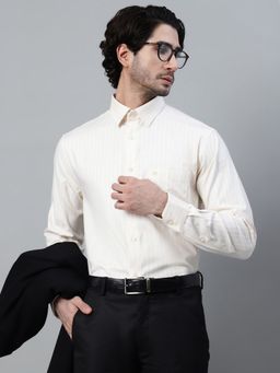 Cantabil - Men Light Yellow Striped Formal Full Sleeve Shirt