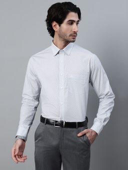 Cantabil - Men White Micro Print Formal Full Sleeve Shirt