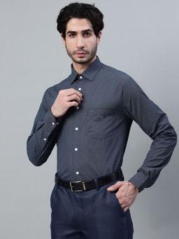 Cantabil - Men Navy Blue Micro Print Formal Full Sleeve Shirt
