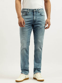 United Colors of Benetton - Blue Solid Straight Fit Light Wash Dobby Jeans