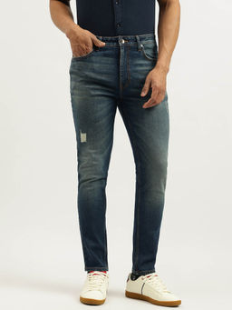 United Colors of Benetton - Blue Solid Low Crotch Fit Tint Distress Jeans