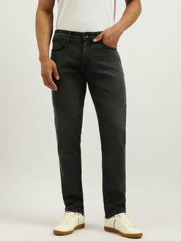 United Colors of Benetton - Charcoal Solid Straight Fit Washed Jeans