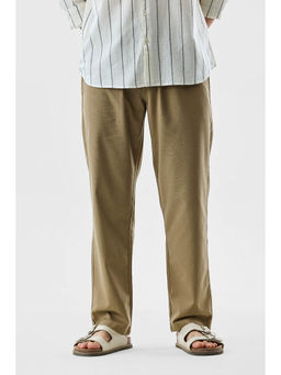 Snitch - Beige Solid Regular Casual Trouser for Men
