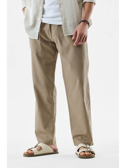 Snitch - Beige Solid Regular Casual Trouser for Men