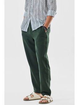 Snitch - Dark Green Textured Relaxed Casual Trouser for Men