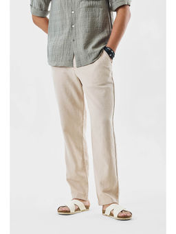 Snitch - Beige Textured Relaxed Casual Trouser for Men