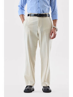 Snitch - Beige Solid Regular Formal Trouser for Men
