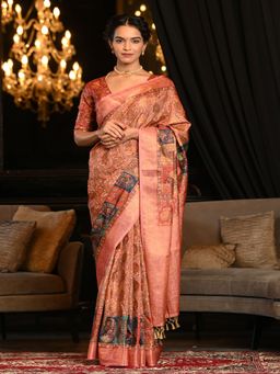 Beatitude - Multicolor Digital Print Soft Blended Silk Saree with Zari Border with Unstitched Blouse