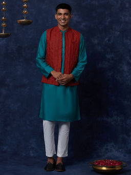 Fabindia - Viscose Tussar Dobby Nehru Jacket