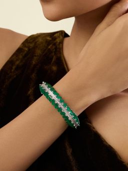 Isharya - Green Daphne Emerald Cuff In Rhodium Plated