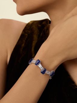 Isharya - Blue Harlow Sapphire Cuff In Rhodium Plated
