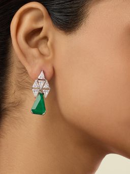 Isharya - Green Chrysler Emerald Danglers In Rhodium Plated Earrings