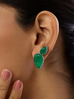 Isharya - Green Astoria Emerald Studs In Rhodium Plated Earrings