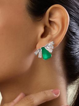 Isharya - Green Gatsby Emerald Studs In Rhodium Plated Earrings
