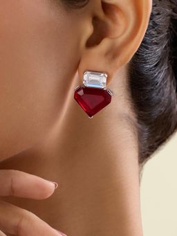 Isharya - Red Riviera Ruby Studs In Rhodium Plated Earrings
