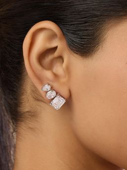 Isharya - White Symetra Diamante Studs In Rhodium Plated Earrings