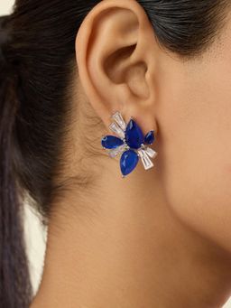 Isharya - Blue Octavia Sapphire Studs In Rhodium Plated Earrings