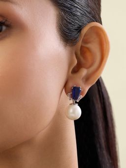 Isharya - Blue Perla Sapphire Drops In Rhodium Plated Earrings