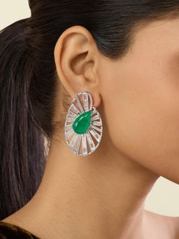 Isharya - Green Triad Studs In Rhodium Plated Earrings