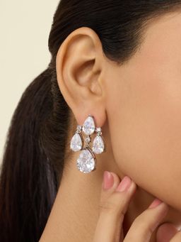 Isharya - Silver Linae Nova Danglers In Rhodium Plated Earrings