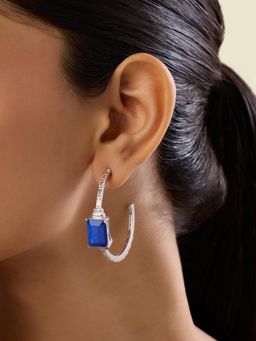 Isharya - Blue Aureline Sapphire Hoops In Rhodium Plated Earrings