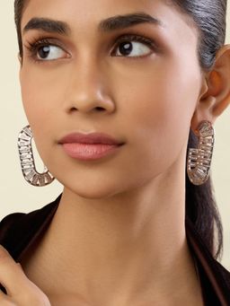 Isharya - Silver Rhombo Diamante Hoops In Rhodium Plated Earrings