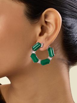 Isharya - Green Forme Front Back Earrings In Rhodium Plated Earrings