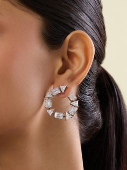 Isharya - White Opaline Front Back Earrings In Rhodium Plated Earrings