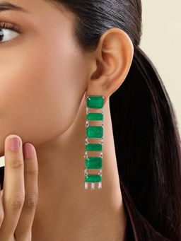 Isharya - Green Lustra Emerald Hoops In Rhodium Plated Earrings