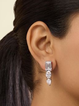 Isharya - White Caviar Diamante Danglers In Rhodium Plated Earrings