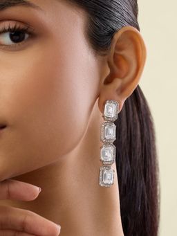 Isharya - White Seraphine Diamante Danglers In Rhodium Plated Earrings