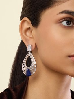 Isharya - Blue Marquise Sapphire Danglers In Rhodium Plated Earrings
