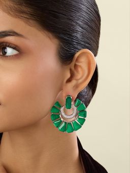 Isharya - Green Studio Emerald Danglers In Rhodium Plated Earrings