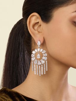 Isharya - White Mirror Moon Baalis In Rhodium Plated Earrings
