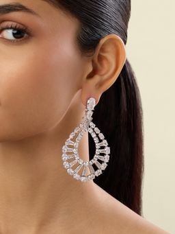 Isharya - White Bau Laume Danglers In Rhodium Plated Earrings
