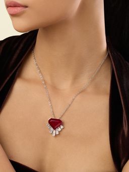 Isharya - Red Prismatica Pendant Necklace In Rhodium Plated