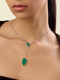 Isharya - Lillian Emerald Green Necklace In Rhodium Plated