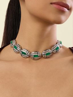 Isharya - Green Odette Choker Necklace In Rhodium Plated