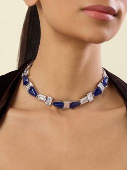Isharya - Blue Beatrice Choker Necklace In Rhodium Plated