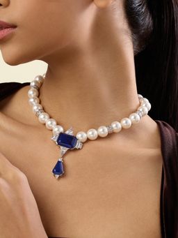 Isharya - Blue Lucille Statement Necklace In Rhodium Plated