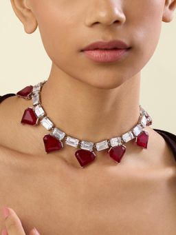 Isharya - Red Delphine Collar Necklace In Rhodium Plated