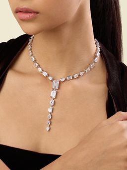 Isharya - White Marlene Y Necklace In Rhodium Plated