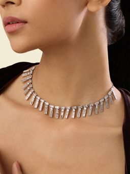 Isharya - White Margot Charm Necklace In Rhodium Plated