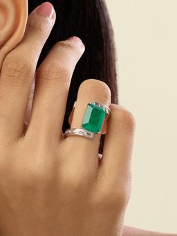 Isharya - Green Celine Cocktail Ring In Rhodium Plated (6)