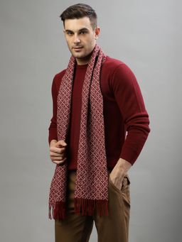 GANT - Men Red Self Design Tasselled Muffler